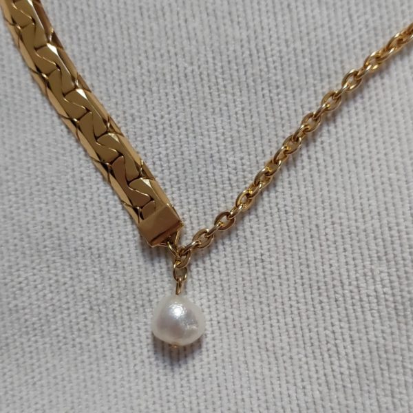 Collier Dolce Renata, plaqué or et perle blanche